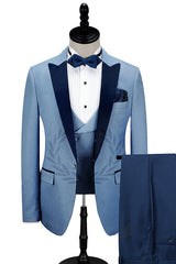 Dark Navy Peak Lapel Men's Prom Suits Classic Blue Wedding Tuxedos-Ballbella