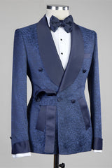 Dark Navy Slim Fit Double Breasted Fashion Men Suits for Wedding-Ballbella