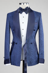 Dark Navy Slim Fit Double Breasted Fashion Men Suits for Wedding-Ballbella