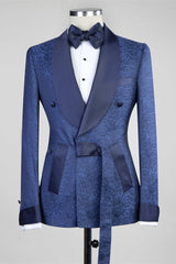 Dark Navy Slim Fit Double Breasted Fashion Men Suits for Wedding-Ballbella