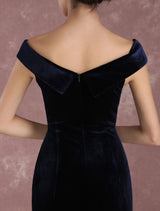 Dark Navy Slit Party Dress With Train Inspired By Taraji P. Henson-Ballbella