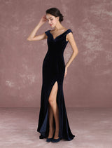 Dark Navy Slit Party Dress With Train Inspired By Taraji P. Henson-Ballbella