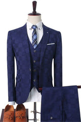 Dark Red Plaid Men's Business Suitss Men's Prom Suits with 3 Pieces-Ballbella