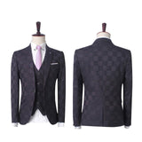 Dark Red Plaid Men's Business Suitss Men's Prom Suits with 3 Pieces-Ballbella