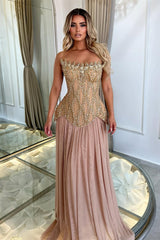 Dazzling Dusty Rose Strapless Sleeveless Chiffon Prom Dress A-Line Gem On Sale-Ballbella