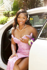 Dazzling Lilac Sweetheart Strapless Sleeveless Sequins Prom Dresses Mermaid Beads With High Split-Ballbella