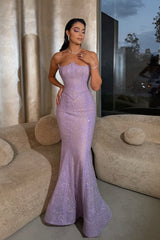 Dazzling Purple Strapless Sleeveless Mermaid Prom Dresses Column On Sale-Ballbella