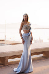 Dazzling Sweetheart Strapless Satin Mermaid Prom Dresses Sleeveless Beads With Flower-Ballbella