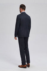 Decent Navy Blue Jacquard Mens Suits for Business-Ballbella
