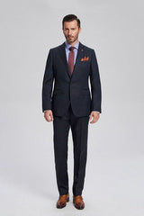 Decent Navy Blue Jacquard Mens Suits for Business-Ballbella