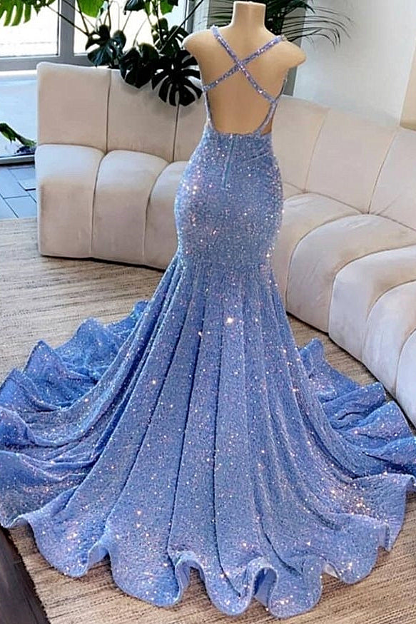 Deep V-Neck Mermaid Sequins Backless Prom Dress Deep V-Neck Mermaid Sequins Backless Prom Dress