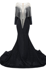 Deep V-neck Shiny Royal Blue Long sleeves Mermaid Prom Dress-Ballbella