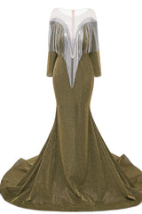 Deep V-neck Shiny Royal Blue Long sleeves Mermaid Prom Dress-Ballbella