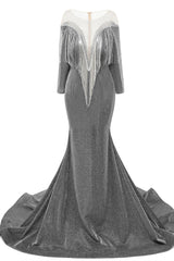 Deep V-neck Shiny Royal Blue Long sleeves Mermaid Prom Dress-Ballbella