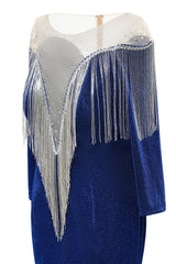 Deep V-neck Shiny Royal Blue Long sleeves Mermaid Prom Dress-Ballbella