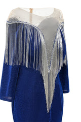 Deep V-neck Shiny Royal Blue Long sleeves Mermaid Prom Dress-Ballbella