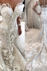 Delicate Lace Appliques Mermaid Wedding Dress Long Sleeves Bridal Gown-Ballbella
