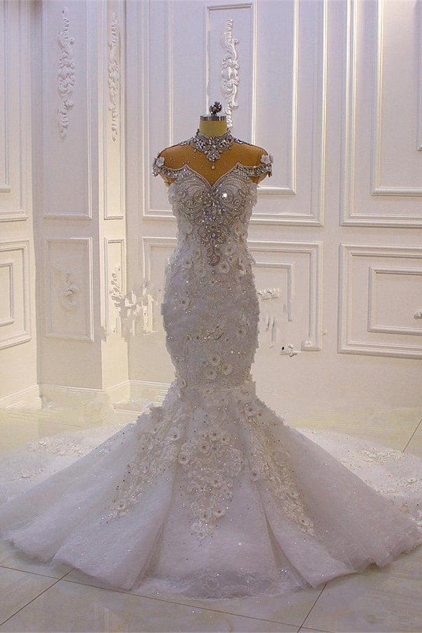 Delicate Sleeveless Beading Sheer Tulle Appliques Mermaid Sparkling Wedding Dresses Delicate Sleeveless Beading Sheer Tulle Appliques Mermaid Sparkling Wedding Dresses