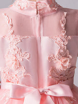 Designed Neckline Sleeveless Bows Kids Social Party Dresses-Ballbella