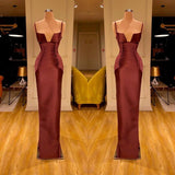 Designer Burgundy Spaghetti-Straps Mermaid Prom Dress Long With Ruched-Ballbella