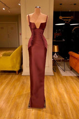 Designer Burgundy Spaghetti-Straps Mermaid Prom Dress Long With Ruched-Ballbella
