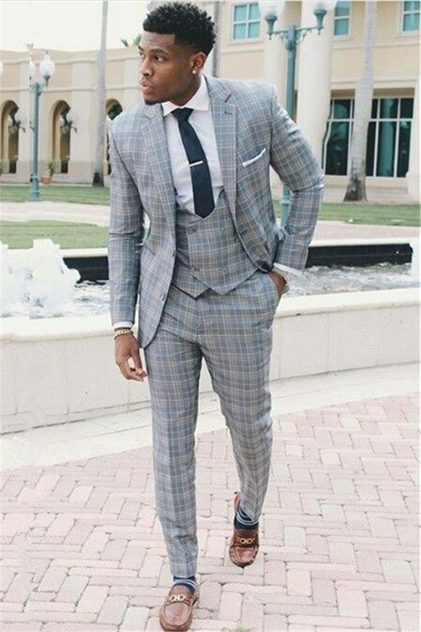 Designer Grid Men Suits Three-Piece Notch Lapel Slim Fit Prom Suit –  Ballbella