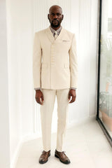 Apricot Peaked Lapel Close-Fitting Prom Suit