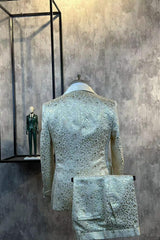 Double-Breasted Double-Slit Leopard Embossed Jacquard Casual Suit-Ballbella