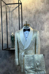 Double-Breasted Double-Slit Leopard Embossed Jacquard Casual Suit-Ballbella