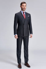 Double Breasted Mens Suits Stripes Dark Grey Suits for Men-Ballbella