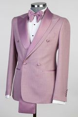 Dust Pink Double-Breasted Prom Suit with Two-Layer Lapel-Ballbella