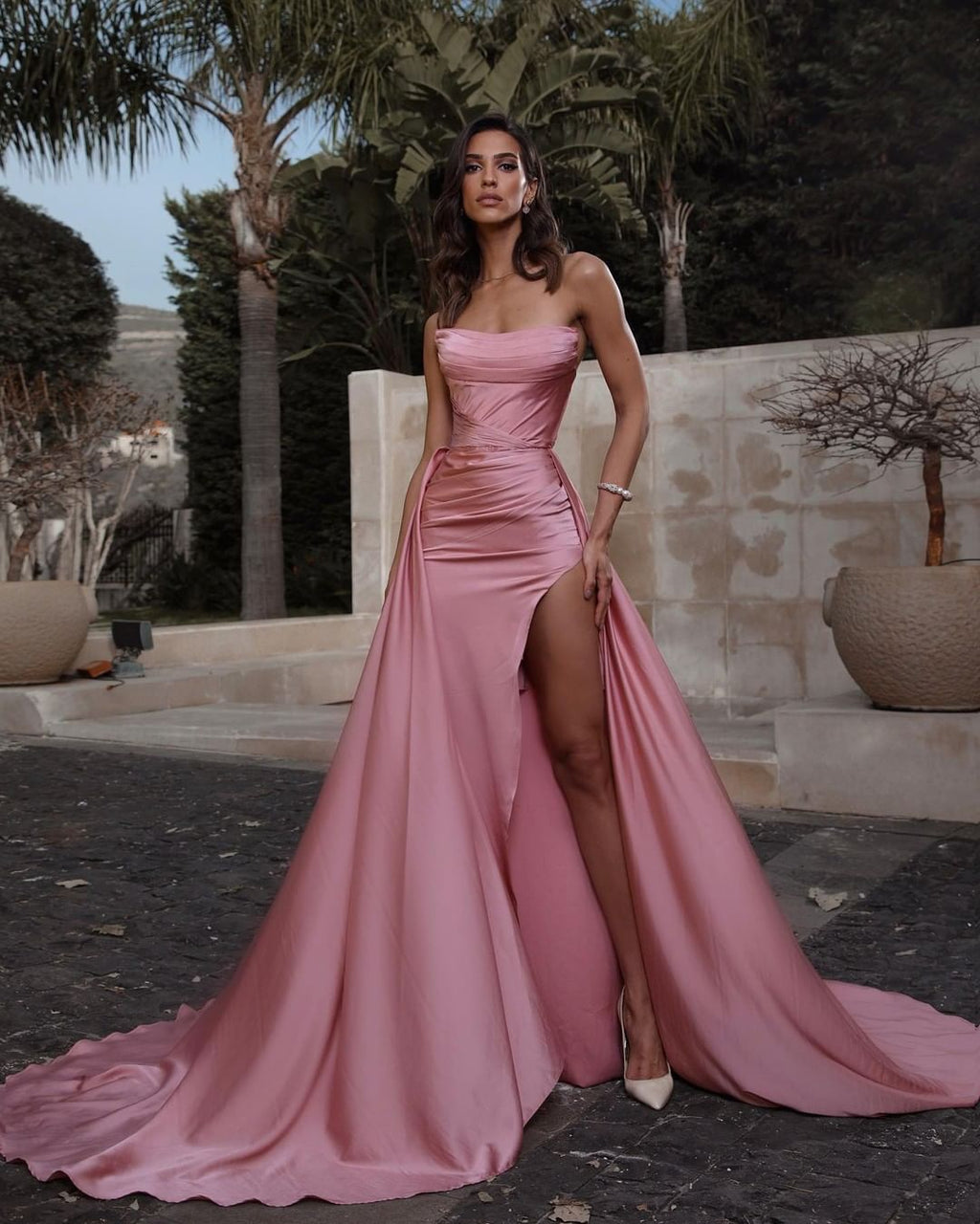 Pink Dress Long Pink Tulle A-line Off Shoulder Long Prom Dresses