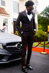 Black Beaded Prom Suit with Peaked Lapel and Beading