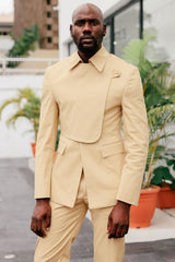 Apricot Turn-Down Collar Prom Suit with Flaps