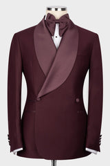 Burgundy Satin Shawl Lapel Slim Fit Prom & Wedding Suit