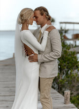 Elastic Satin Long Sleeves Mermaid Fitted Wedding Dress-Ballbella