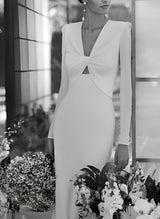 Elastic Satin Mermaid Fitted Wedding Dresses Long Sleeves Court Train-Ballbella