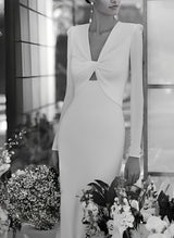 Elastic Satin Mermaid Fitted Wedding Dresses Long Sleeves Court Train-Ballbella