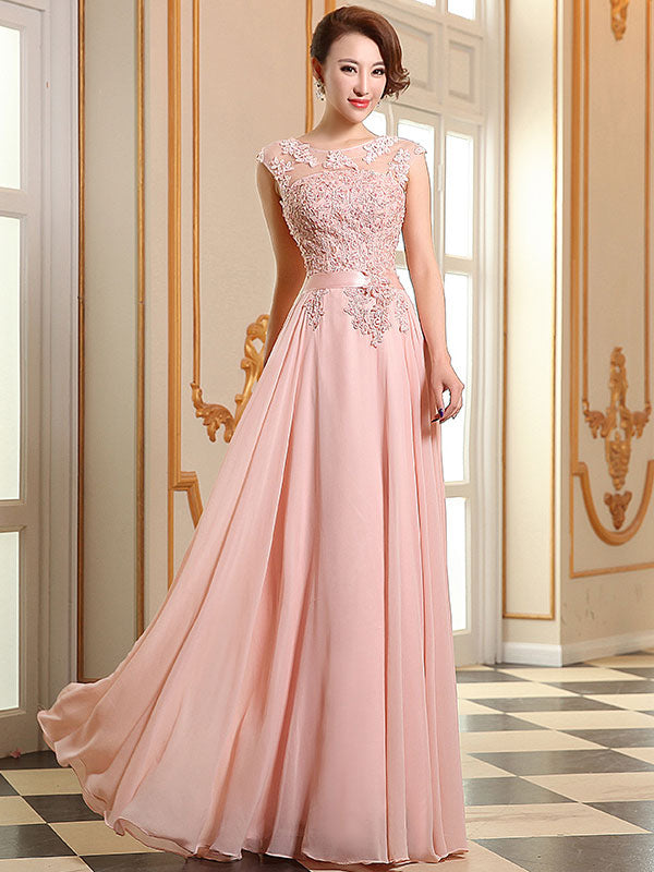Eleagnt Evening Dresses Soft Pink Lace Applique Evening Dresses