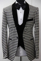 Elegant 3 Piece Suit Dinner Party Prom Suit Bespoke Houndstooth Blazer Slim Fit Best Man Tuxedo-Ballbella