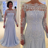 Ballbella offers Elegant A-line Lace Long-Sleeve Mother-the-bride Dress at a cheap price from Lace,  100D Chiffon to A-line Floor-length hem.. Gorgeous yet affordable Long Sleevess evening gowns online.