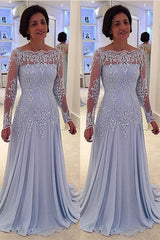Elegant A-line Lace Long-Sleeve Mother-the-bride Dress-Ballbella