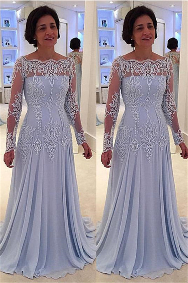 Elegant A-Line Lace Long-Sleeve Mother-The-Bride Dress Elegant A-Line Lace Long-Sleeve Mother-The-Bride Dress