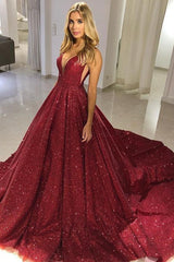 Elegant A-Line Straps Sleeveless V-Neck Floor-Length Prom Party Gowns-Ballbella