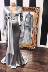 Elegant Adjustable V-neck Long Sleevess Mermaid Pregnant Formal Dresses-Ballbella