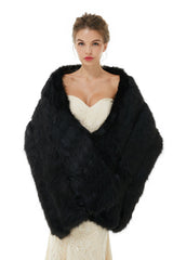 Elegant Black Stripe Faux Fur Wedding Shawl For Bride-Ballbella