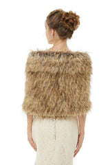 Elegant Brown Faux Fur Wedding Shawl Winter Bridal Covers-Ballbella