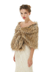 Elegant Brown Faux Fur Wedding Shawl Winter Bridal Covers-Ballbella