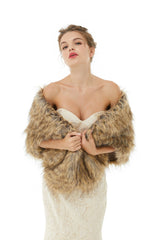 Elegant Brown Faux Fur Wedding Shawl Winter Bridal Covers-Ballbella