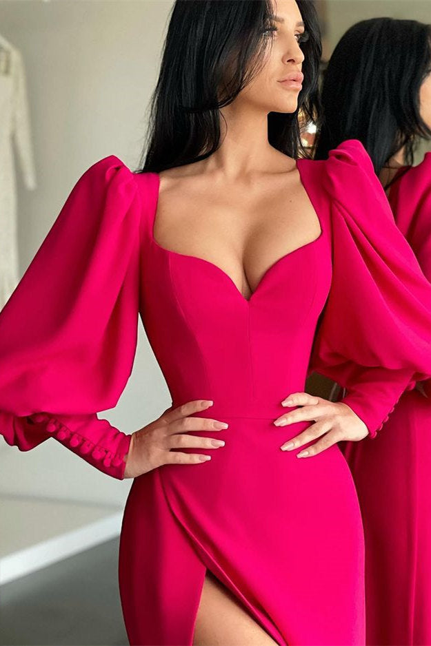 Elegant Bubble sleeves Sweetheart Red Side-cut Mermaid Prom Dress Elegant Bubble sleeves Sweetheart Red Side-cut Mermaid Prom Dress
